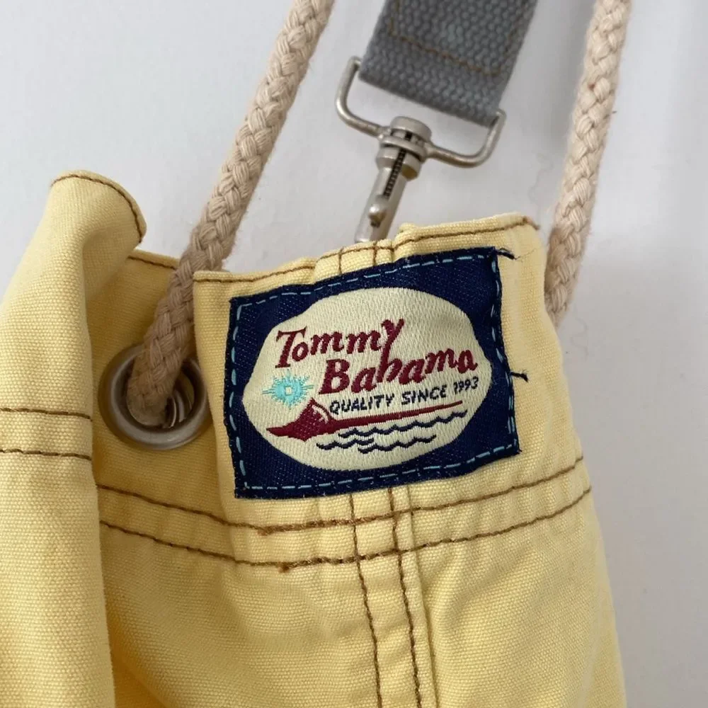 Rare VTG Tommy Bahama Butter Yellow Canvas Sling Bag size L Travel Beach Cruise